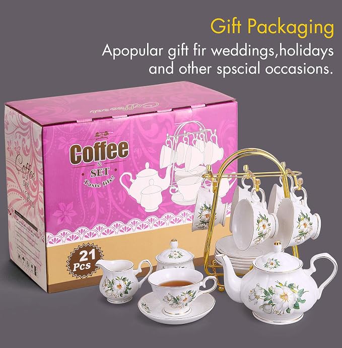 CHENP.HMC Porcelain Tea Set Tea Cup Set 22-Piece Porcelain Ceramic Coffee Tea - Image 6