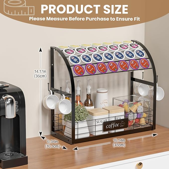 Metal K Cup Holder, 2 Tier Coffee Bar Organizer - Image 4