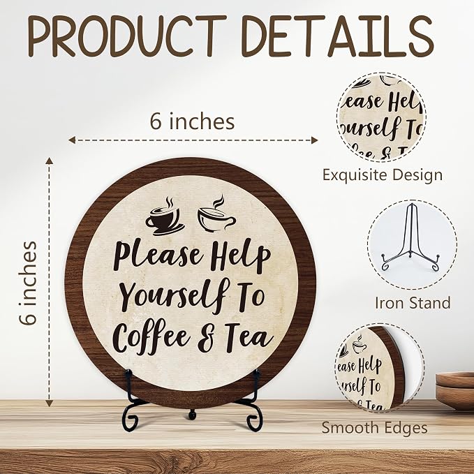 Coffee And Tea Bar Sign, Wooden Round Sign - Image 2