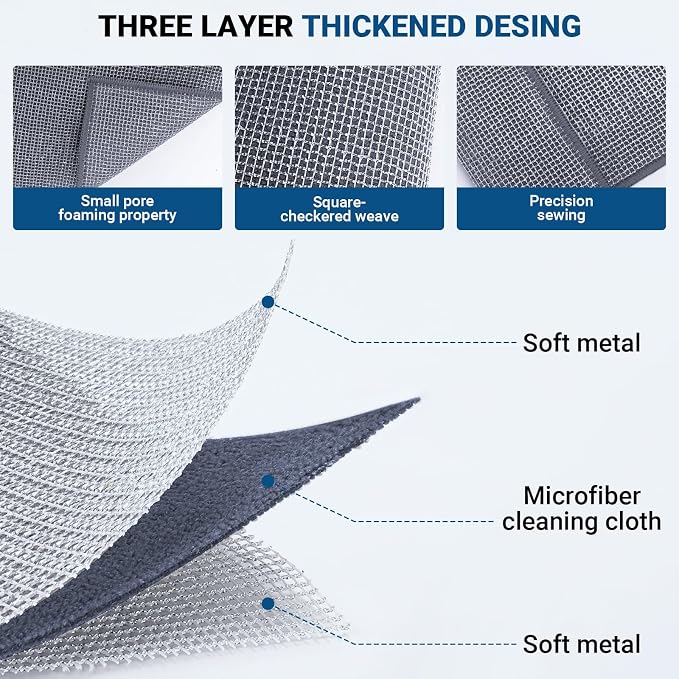 Forggon 10 Pcs New Upgrade 3-Layer Non Scratch Wire Dishcloth, Wire Dishwashing - Image 3