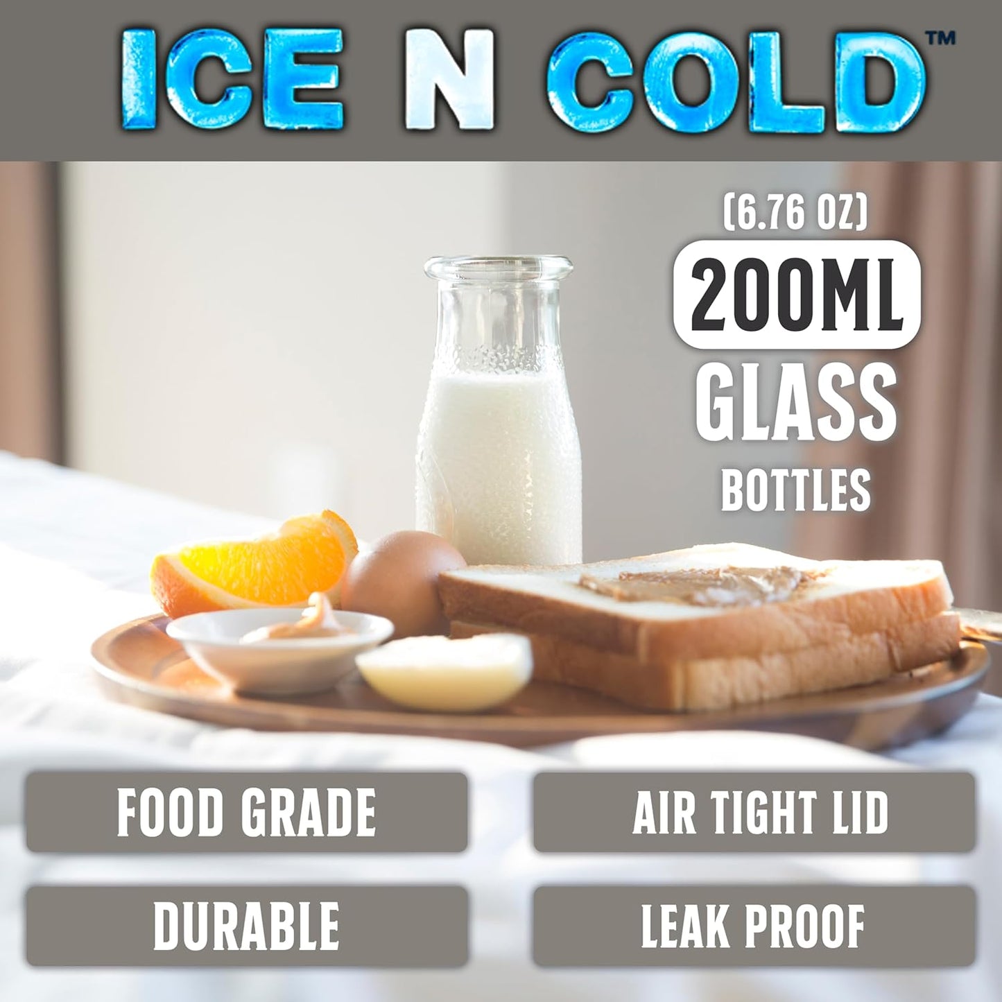 6.76 oz / 200ml Vintage Glass Bottle with Leakproof Clear Lid, Reusable & Eco-Friendly – Ideal for Milk, Juices, Smoothies, Infused Water, BPA-Free Glass Bottle (72-Pack)