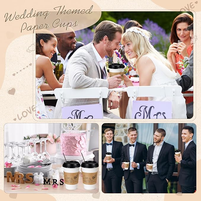 Pickmesh 50 Sets 12 oz Wedding Coffee Paper Cup Sets, Love Is Brewing - Image 6