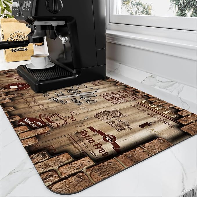 Absorbent Coffee Bar Mat for Espresso Machine Countertops by Wakasui