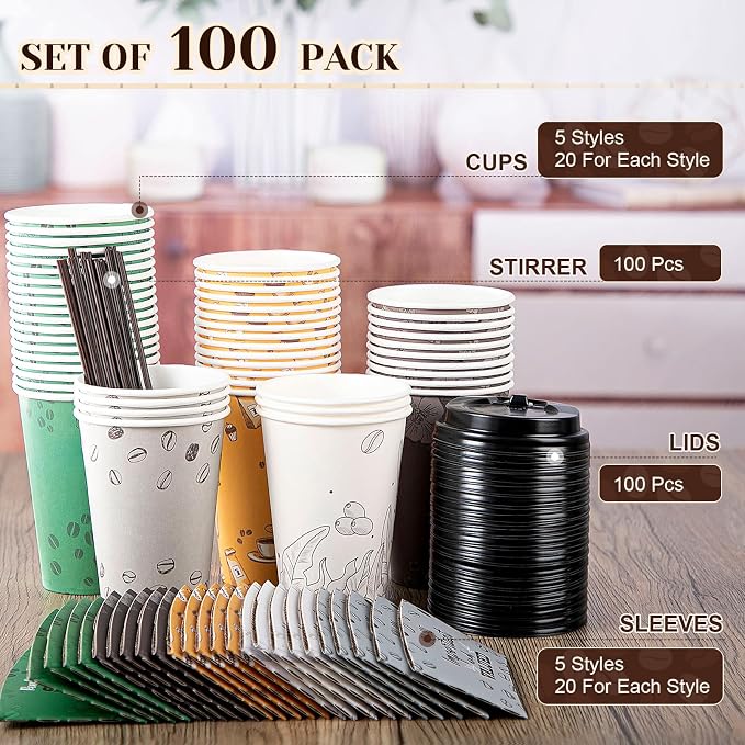 Ziliny 100 Sets 12 oz Disposable Coffee Cups - Image 2