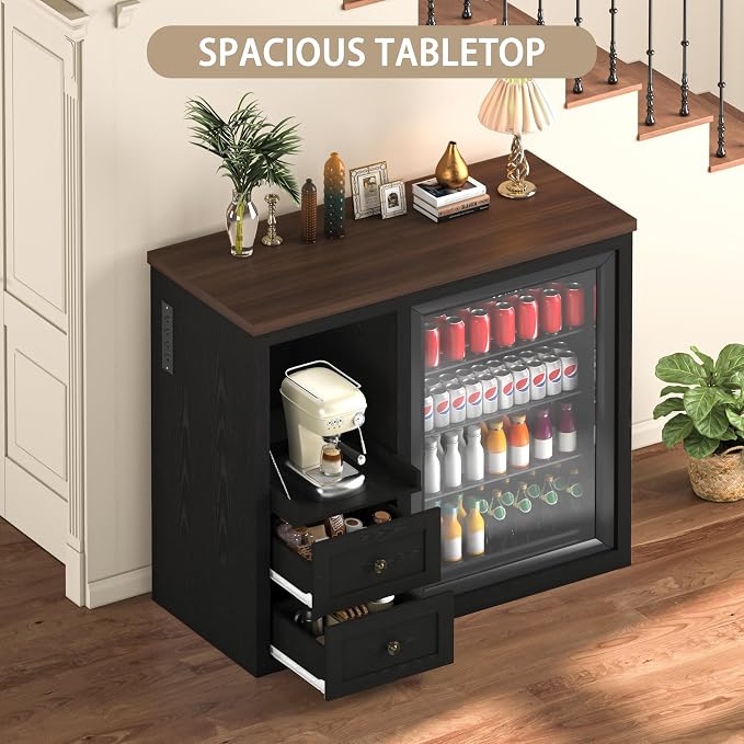 47.2" Coffee Bar Cabinet with Mini Fridge Space, Farmhouse Wine Bar Cabinet - Image 5