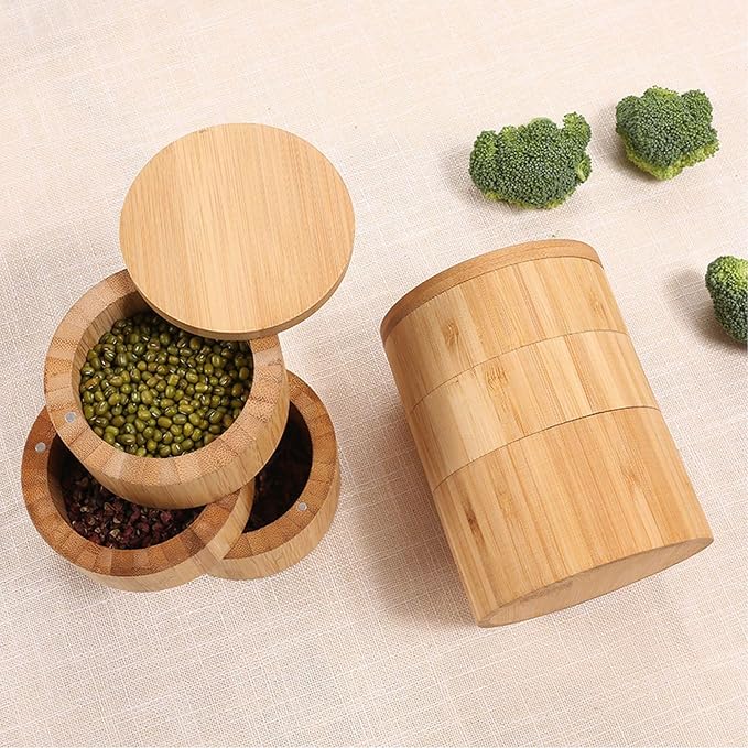 HERCHR Salt Cellar with Swivel Lid, 3 Tier Salt Box Jar Storage Container with - Image 5