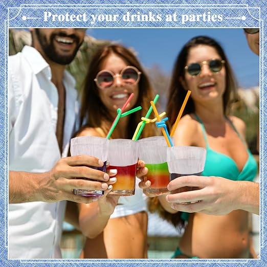 Baderke 100 Pcs Scrunchie Drink Covers Bulk Disposable Plastic Covers - Image 5