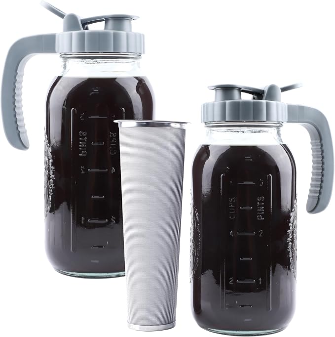 Cold Brew Coffee Maker 64 OZ 2 Pack Mason Jar Cold Brew Pitcher by MBSRITY