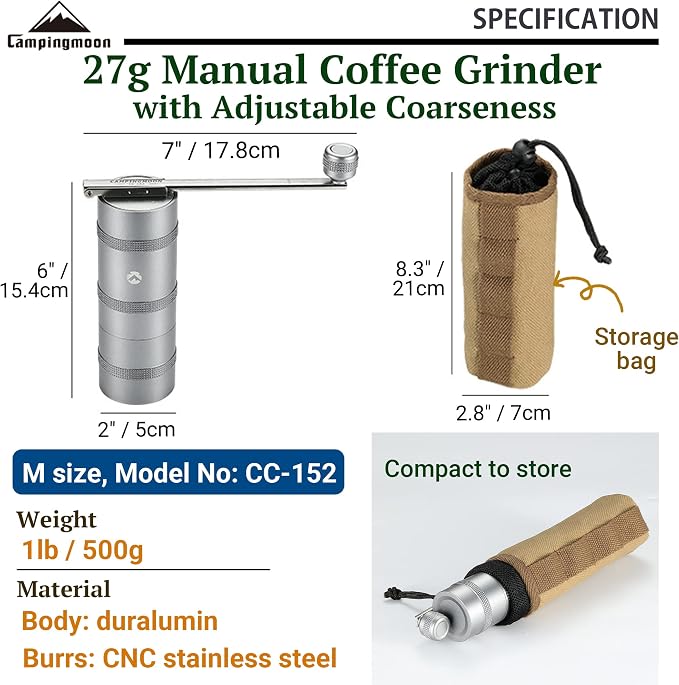 CAMPINGMOON Portable Manual Coffee Grinder Integrated Foldable Handle CNC - Image 2