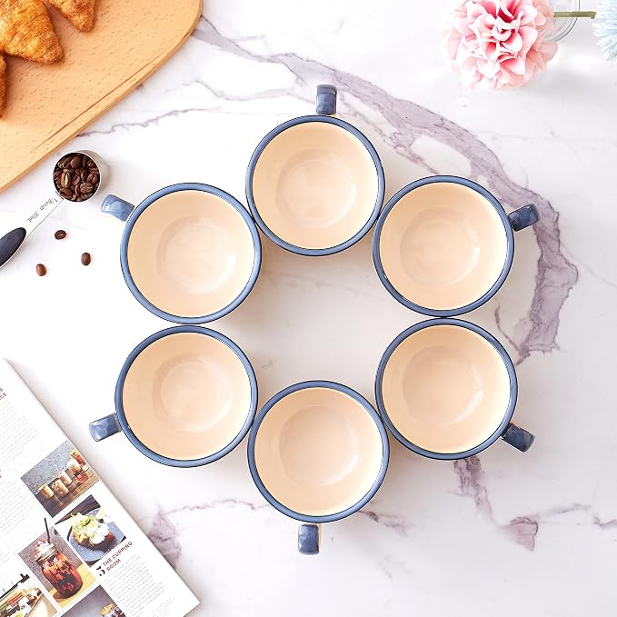 Coffeezone Set of 6 Cups Vintage Design 12 oz Professional Barista Ceramic - Image 3