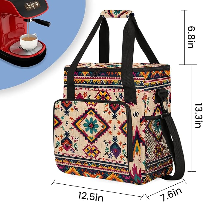 Ethnic Southwest Geometric Stripes Coffee Maker Carring Bag, Large Insulated - Image 2