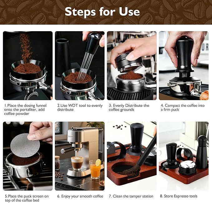Espresso Accessories Kit 51mm, 7-Pcs Espresso Coffee Tamper Tool Set - Image 8