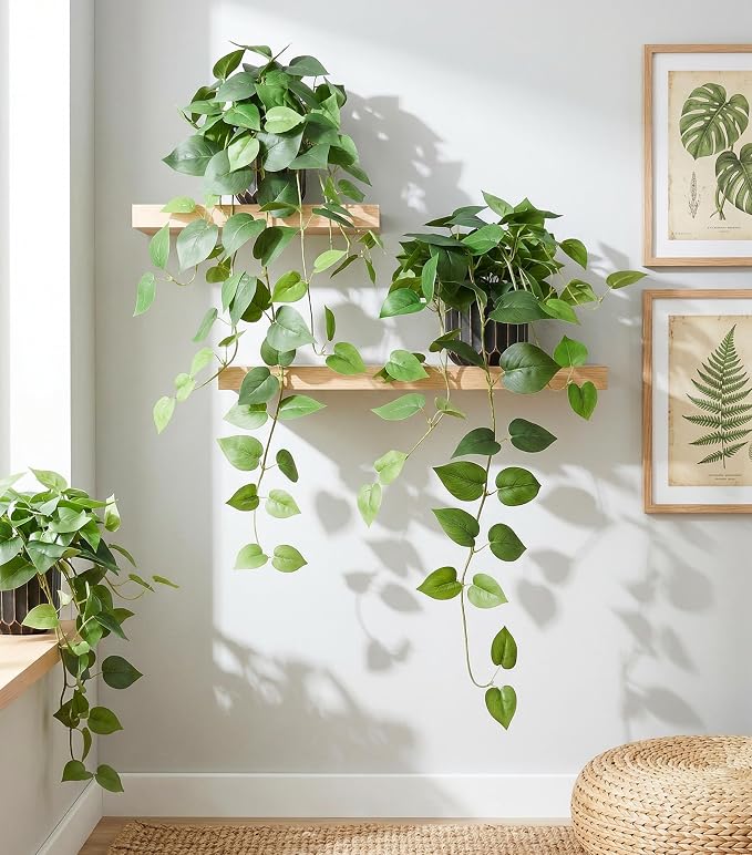 Fake Plants 2 Pcs Faux Pothos Plants Potted Indoor Artificial Hanging Plants - Image 6
