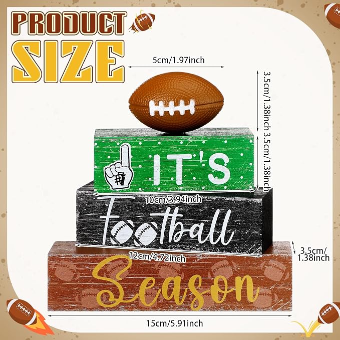Geelin 4 Pcs Football Table Decorations Football Tiered Tray Decor Wooden Sign - Image 4