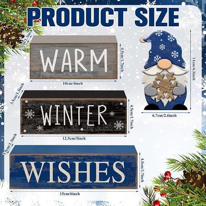 Lineshading 4 Pcs Winter Table Decorations Wooden Gnome Decor Winter Tiered - Image 3