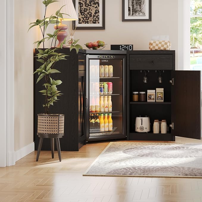 Coffee Bar Cabinet with Fridge Space, Corner Bar Cabinet with Fridge Space - Image 8