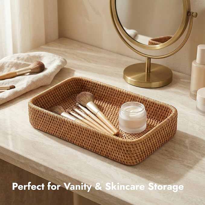 9.8" x 5.3" Rattan Tray, Wicker Decorative Tray, Woven Tray Rectangular - Image 4