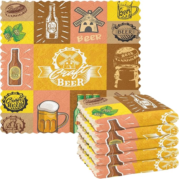 ALAZA Dish Towels Kitchen Cleaning Cloths Vintage Beer Dish Cloths Absorbent by ALAZA