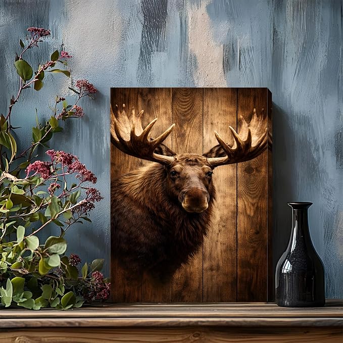 Rustic Moose Wall Art Bathroom Wall Decor Moose Deer Picture Canvas Prints - Image 4