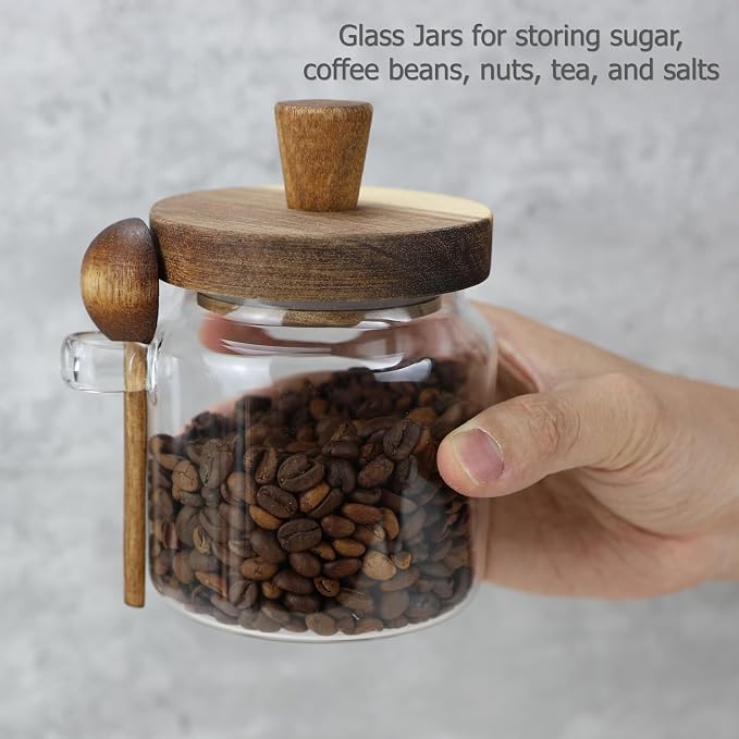 EIKS Glass Jars with Wooden Lids and Scoop, Airtight Food Storage Containers - Image 2