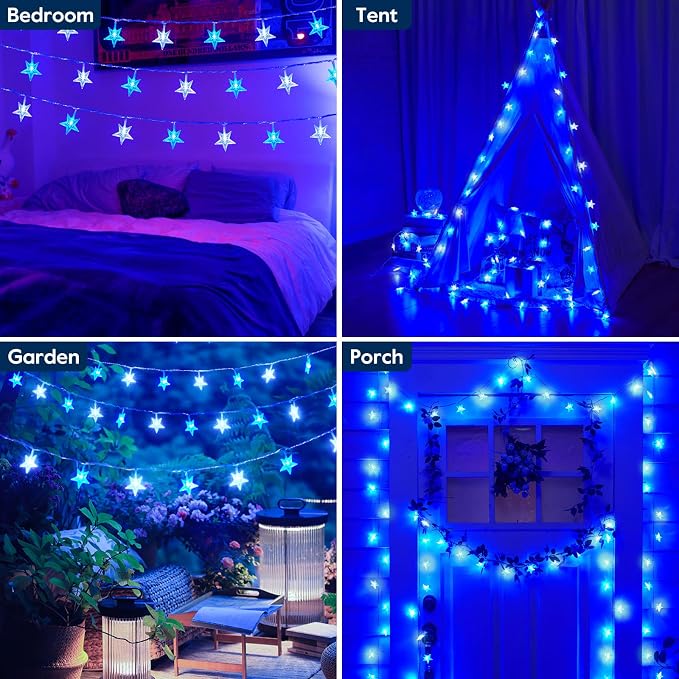 Minetom Blue and White Star String Lights Plug in - 33 ft 100 LED Star Fairy - Image 4