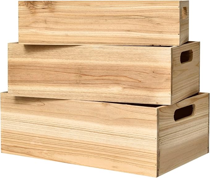 Set of 3 Wooden Boxes for Storage Small Crates for Display and Organizing - Image 3