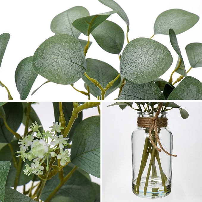 Briful Artificial Eucalyptus Stems in Glass Vase - Image 6