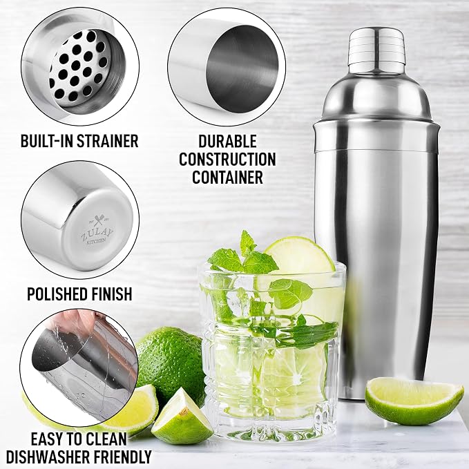 Zulay Cocktail Shaker 18/8 Stainless Steel Martini Shaker - Image 5