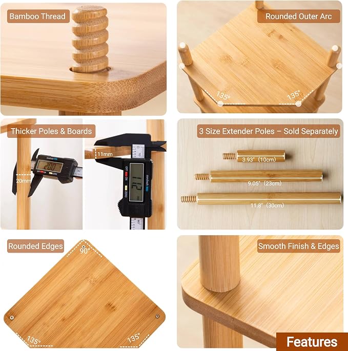 3-Tier Expandable Bamboo Corner Shelf - Image 5