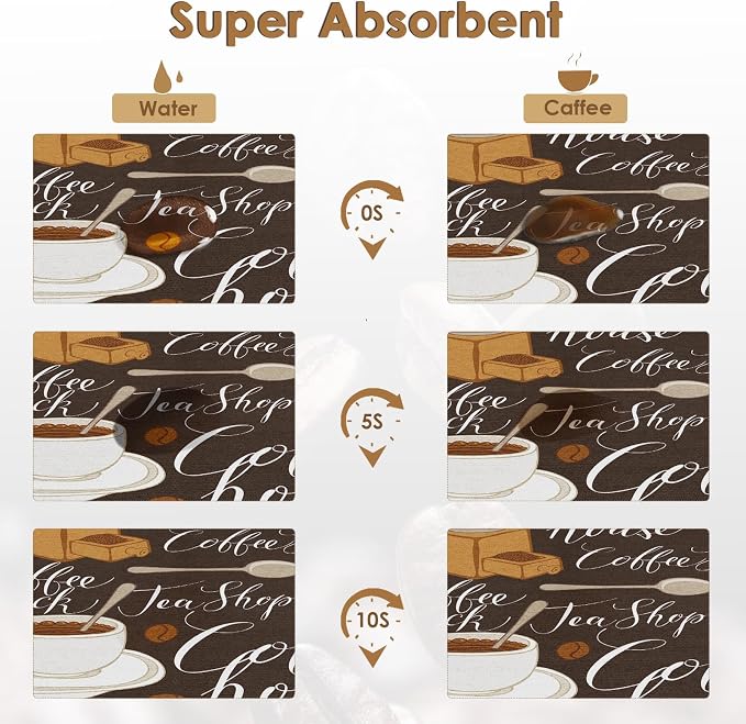 Arttown Coffee Mat for Countertops, Tea Retro Vintage Cafe Brown Dish Drying - Image 3