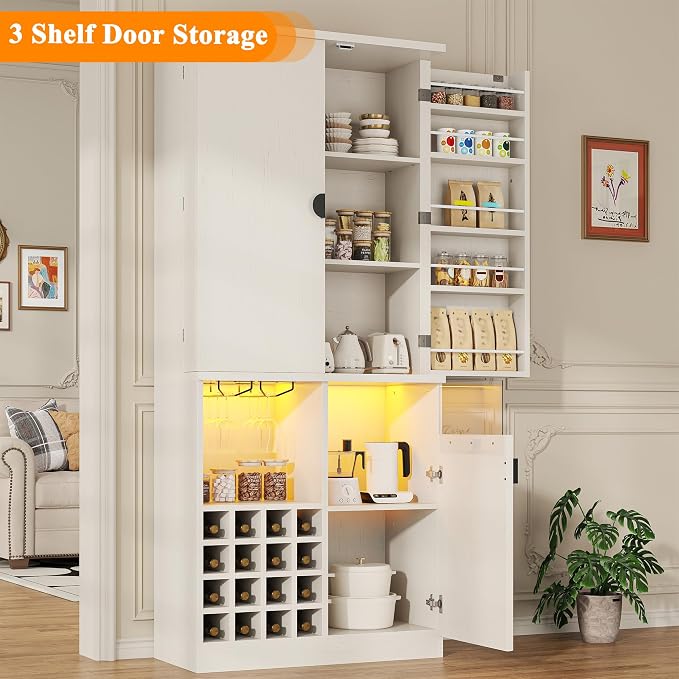 kepptory 72" Tall Kitchen Pantry Storage Cabinet, Freestanding Bar Cabinet - Image 4