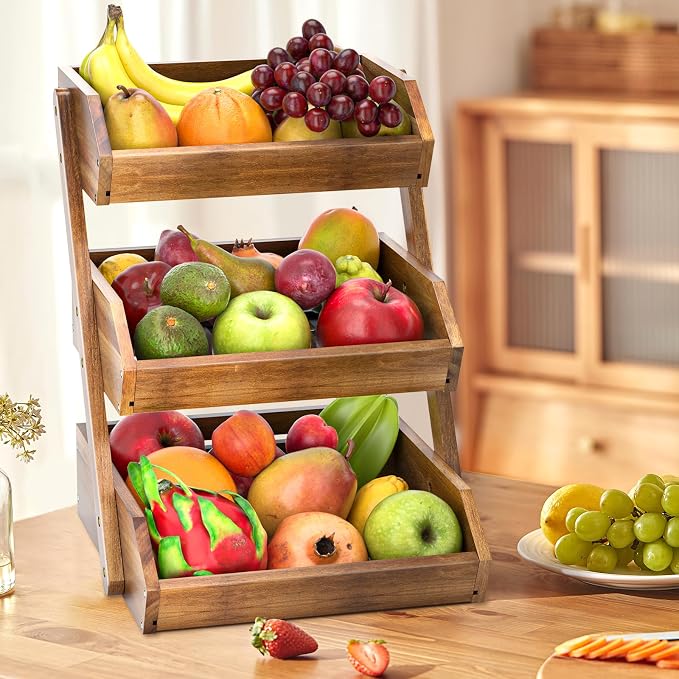 G.a HOMEFAVOR Fruit Basket: 3-Tier Acacia Wood Fruit Bowl - Image 5