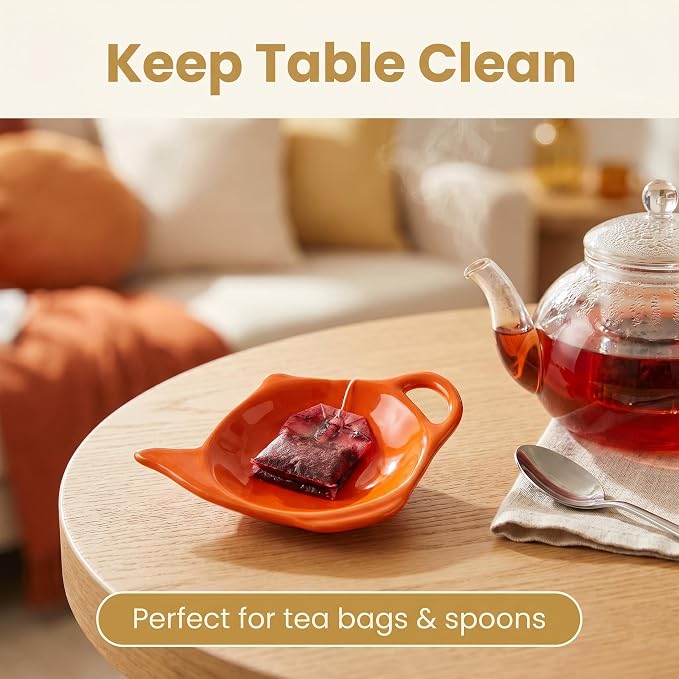 2 Pcs Ceramic Tea Bag Holder Set, Teapot Shaped, Effective Drip Tray - Image 5