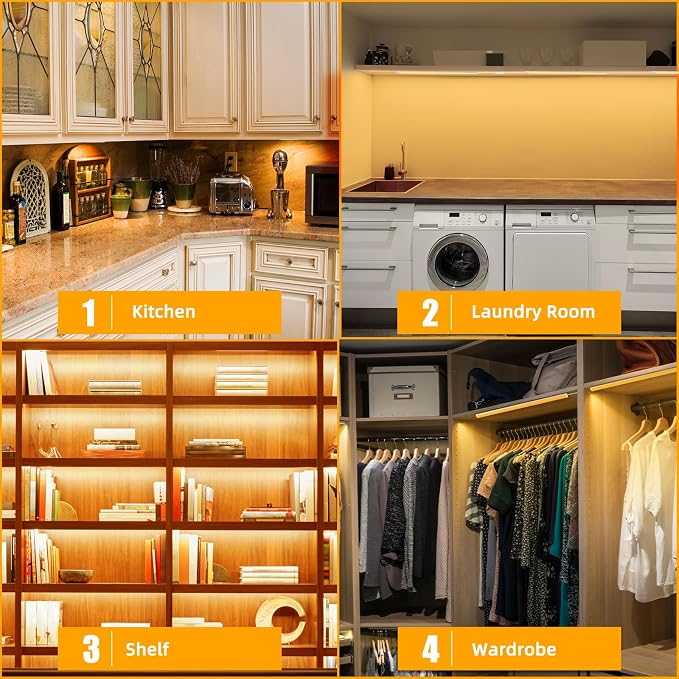 6PCS x 12 Inch Under Cabinet Lights Plug-in, Warm White 3000K Dimmable LED - Image 5