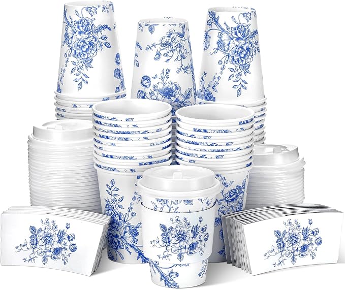Vesici 60pcs 14oz Blue and White Disposable Coffee Cups by Vesici