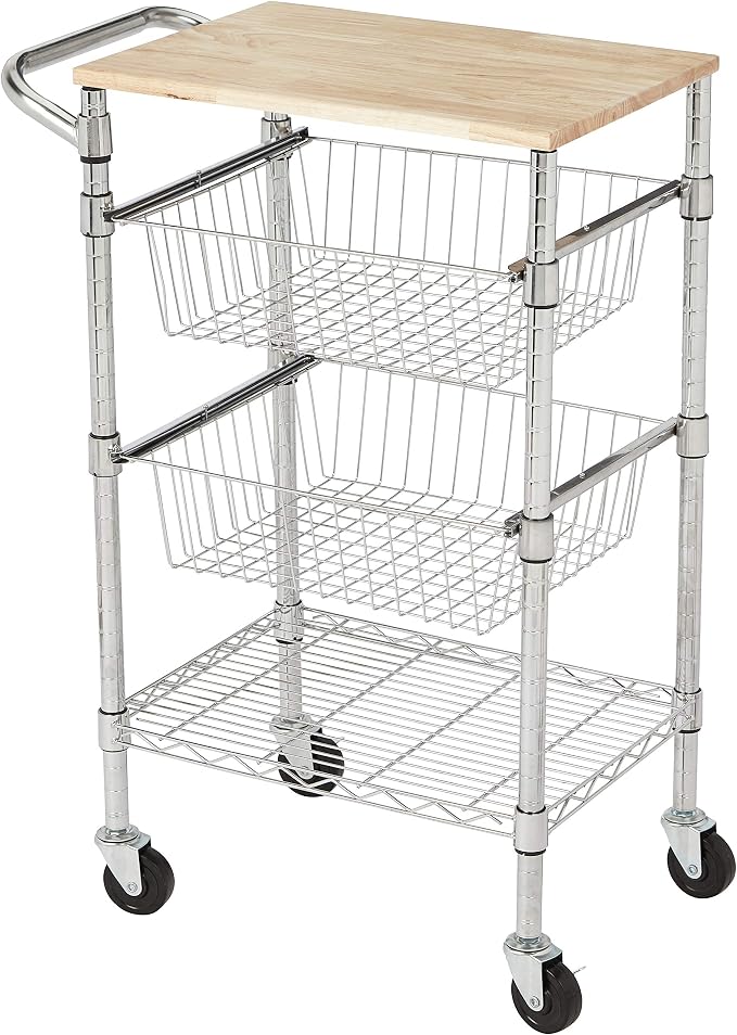 Amazon Basics 3-Tier Metal Basket Rolling Utility Cart by AmazonBasics