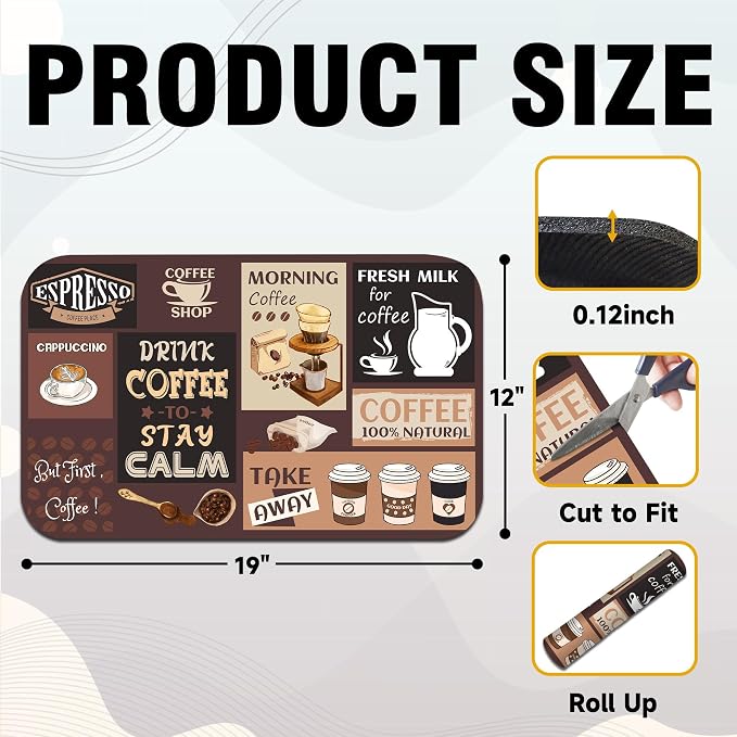 Retro Coffee Pattern Drying Mat 12" x 19", Non-Slip Absorbent Quick-Dry Mat - Image 2