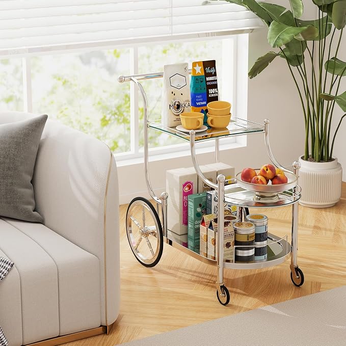 Tangkula Bar Cart, 3-Tier Rolling Home Bar Serving Cart - Image 9