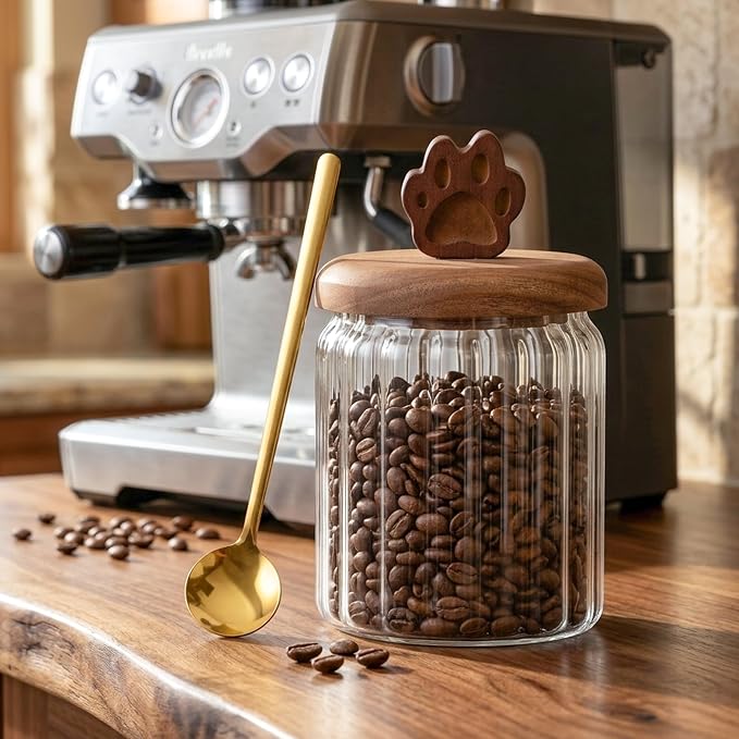 Glass Coffee Canister - 13 Oz Airtight Ribbed Glass Storage Jars - Image 6