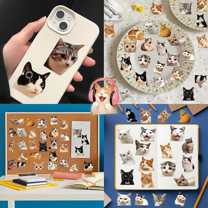 50 PCS Cat Meme Stickers, Transparent PET Waterproof Cute Decals - Image 6