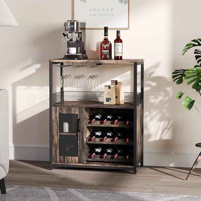 Jojoka LED Lighted 3-Tier Wine Bar Cabinet, Freestanding Sideboard Buffet by Jojoka