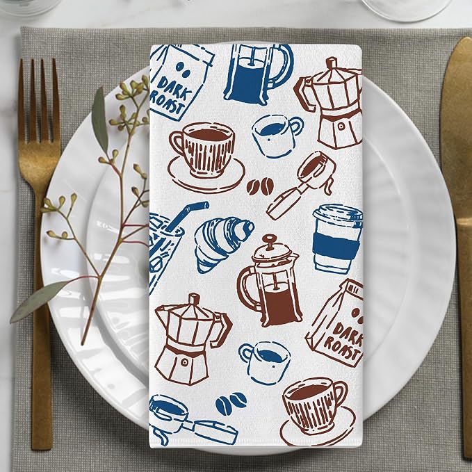 But First Coffee Kitchen Dish Towels Set of 2, Coffee Bean Utensils Cup Bread - Image 5