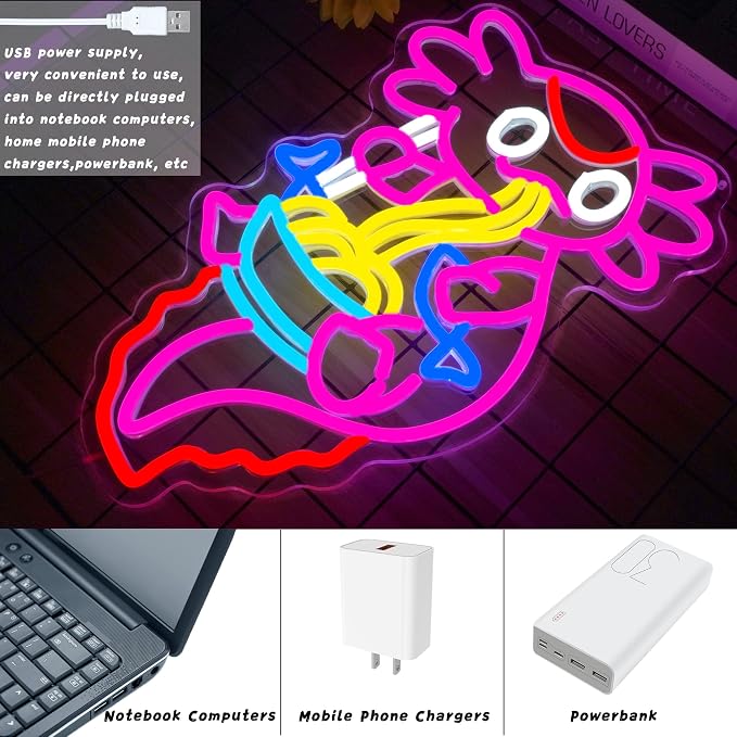 Axolotl Ramen Neon Sign for Wall Decor Dimmable Axolotl Eating Noodles LED Neon - Image 4