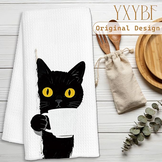 Funny Black Cat Hand Dish Tea Towels - Image 2