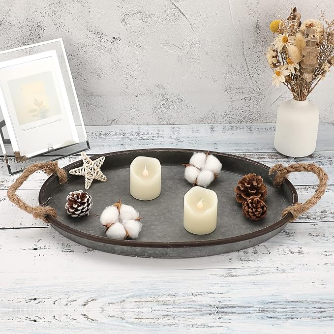 Hipiwe Galvanized Metal Iron Oval Tray - Image 2
