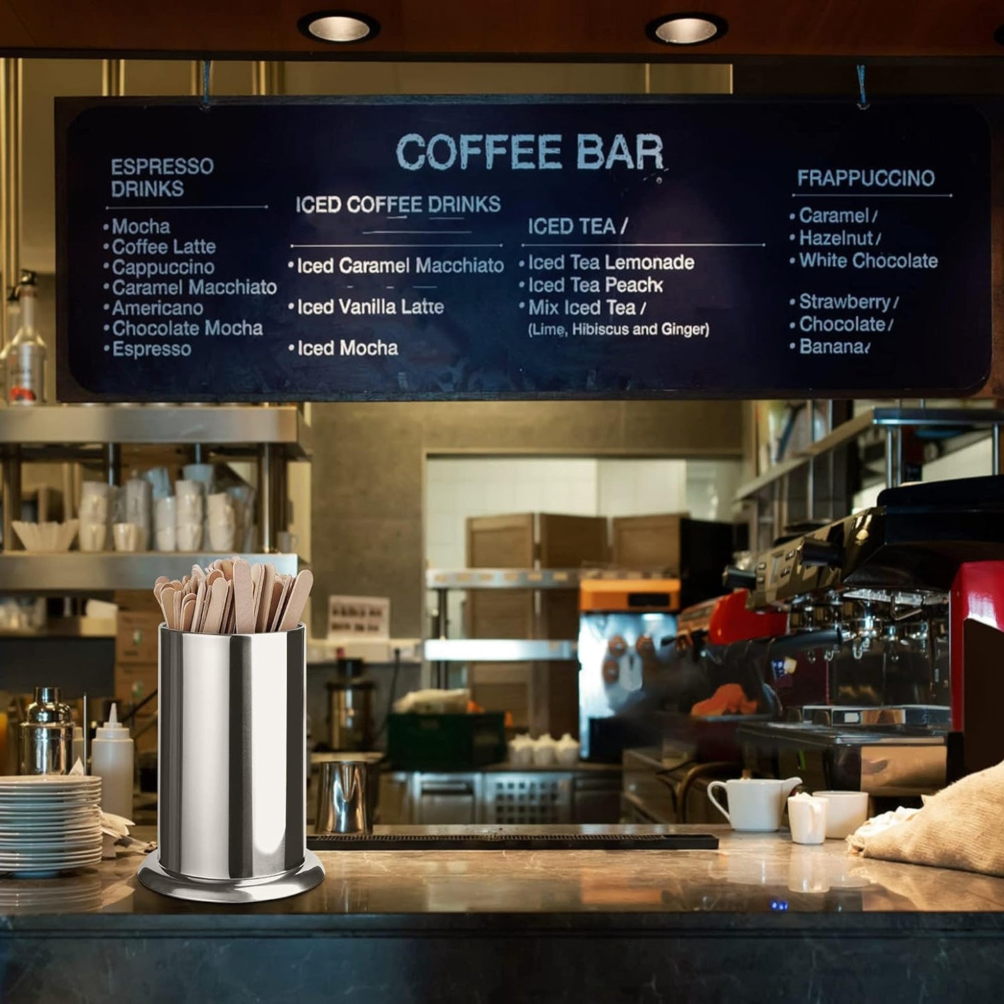 MyLifeUNIT Straw Holder for Counter, Stainless Steel Coffee Stirrers Holder 6.7" x 4.9"