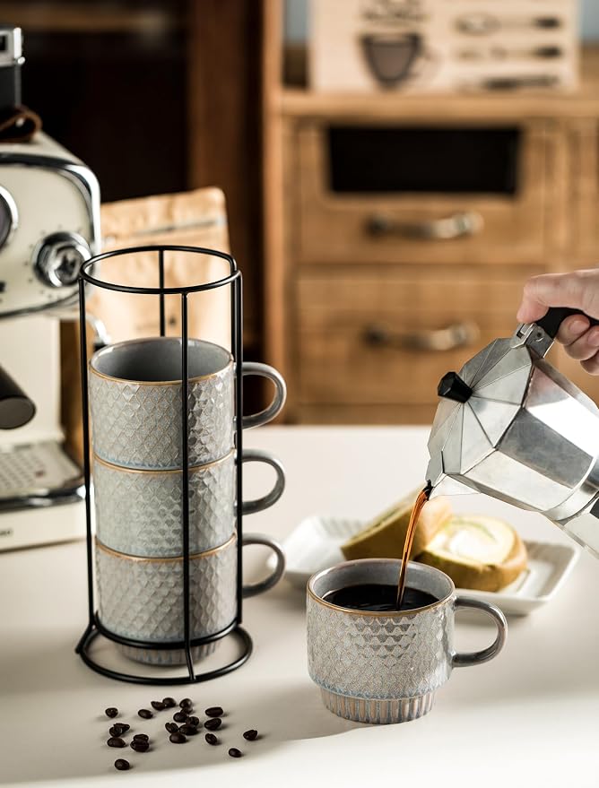 Gomakren Coffee Mugs Set of 4, 13 Ounce Stackable Coffee Mugs - Image 6