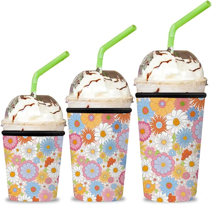 Reusable Insulated Neoprene Iced Coffee Cup Sleeve 3 Pack, Durable Drink Sleeve by Unknown
