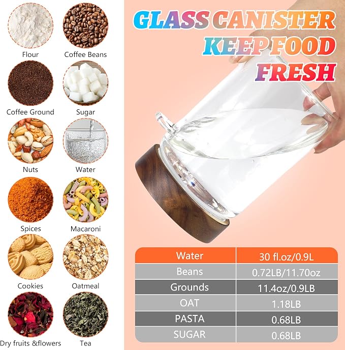 Glass Food Storage Jar with Lids Spoon Glass Coffee Canister Borosilicate Glass - Image 3