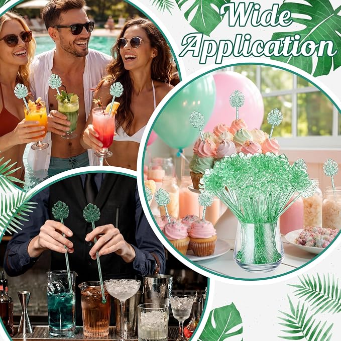 Reallnaive 50 Pcs Palm Leaf Cocktail Swizzle Sticks 7.5 Inch Green Glitter - Image 5
